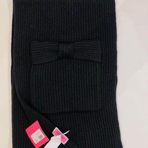 Kate Spade New York Solid Bow Knit Scarf/ Muffler Black , wool, acrylic,72"